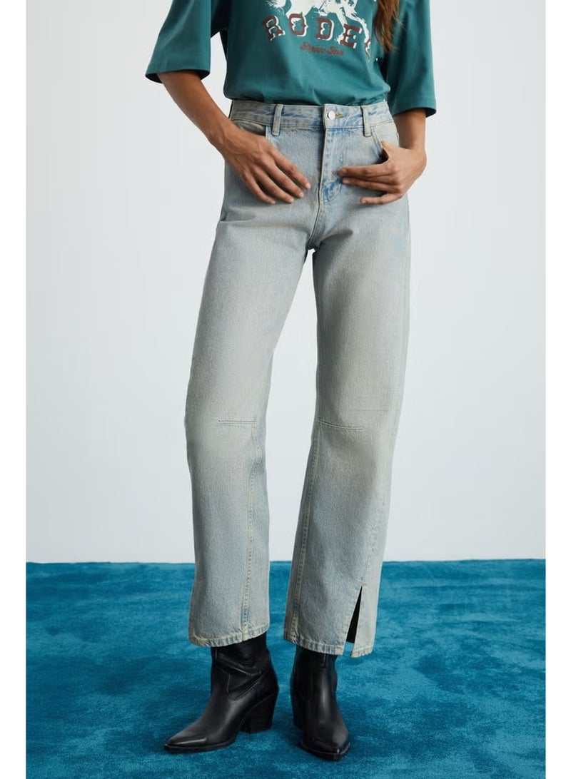 GRIMELANGE Heyley Women's 100% Organic Cotton Blue Jeans with Slit Legs - Image 1